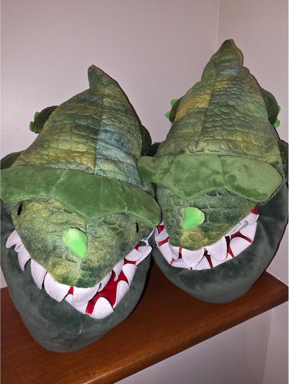 Boys Cat And Jack Green Dinosaur Triceratops Slippers - XL (6/7) - BNWT